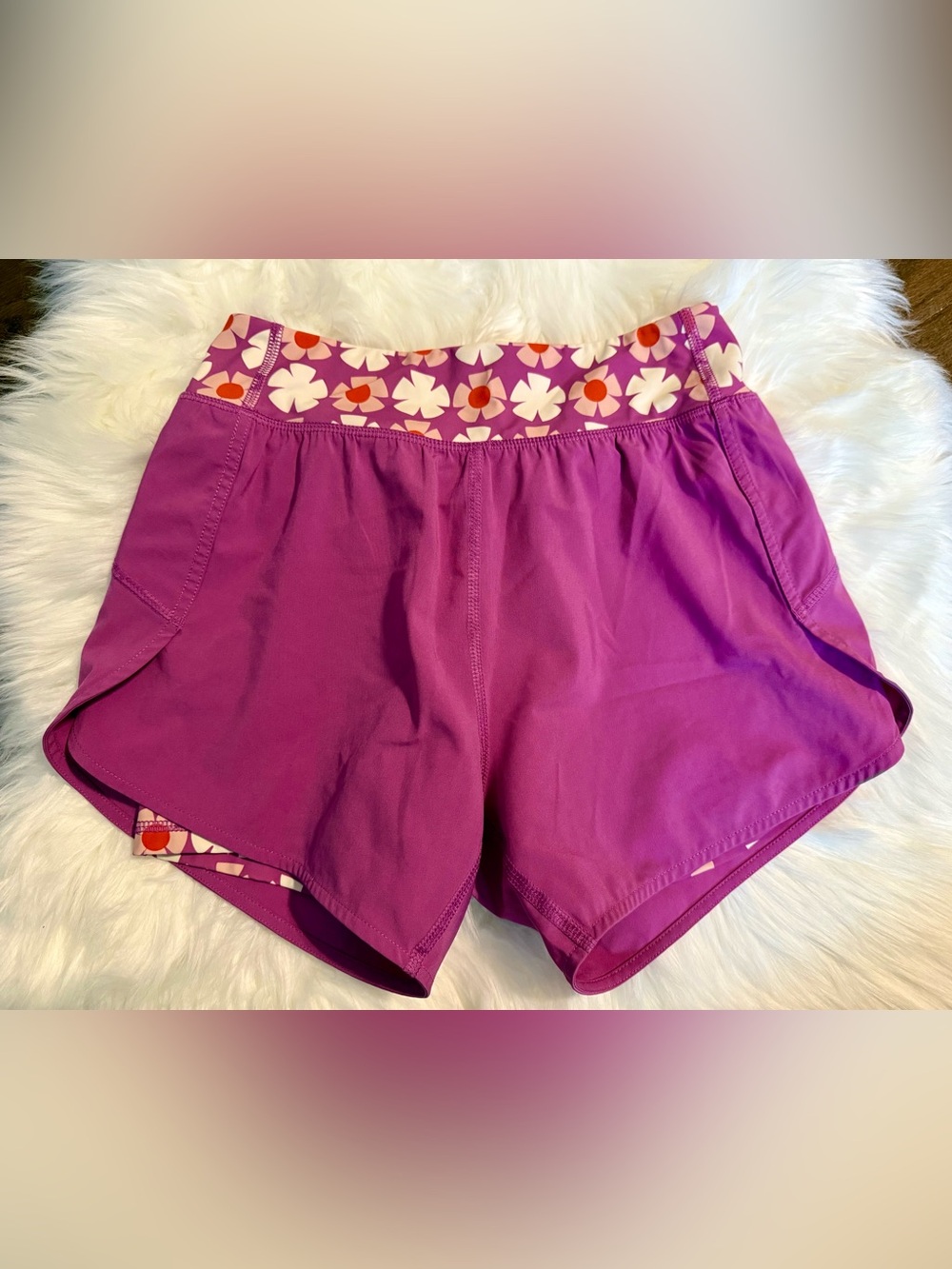 Hanna Andersson Magenta Athletic Shorts with Floral Waistband Size 12